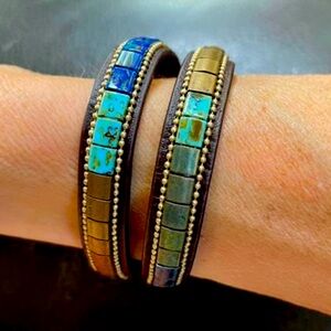 Stella & Dot River Wrap Bracelet with box, beautiful boho style, brown leather